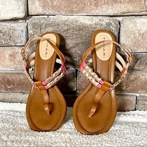 Tahari Maya Embellished Leather Wedge Sandals